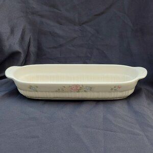 Pfaltzgraff Tea Rose 13" Cracker Serving Dish Pink Floral Basket Weave Detail